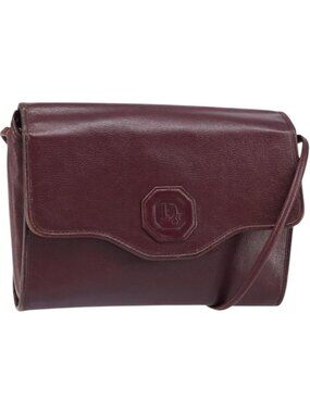 Christian Dior Shoulder Bag Leather Bordeaux Gold